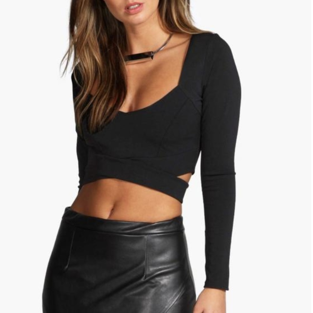 Black crop top with waist wrap